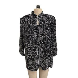 Alex Evenings Womens 2-Piece Black White Floral Print Jacket Tank Top Set 1X